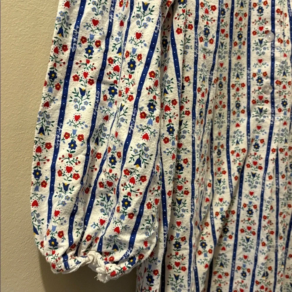 Lanz of Salzburg White Floral Stripe Long-Sleeve nightgown - large - 100% cotton